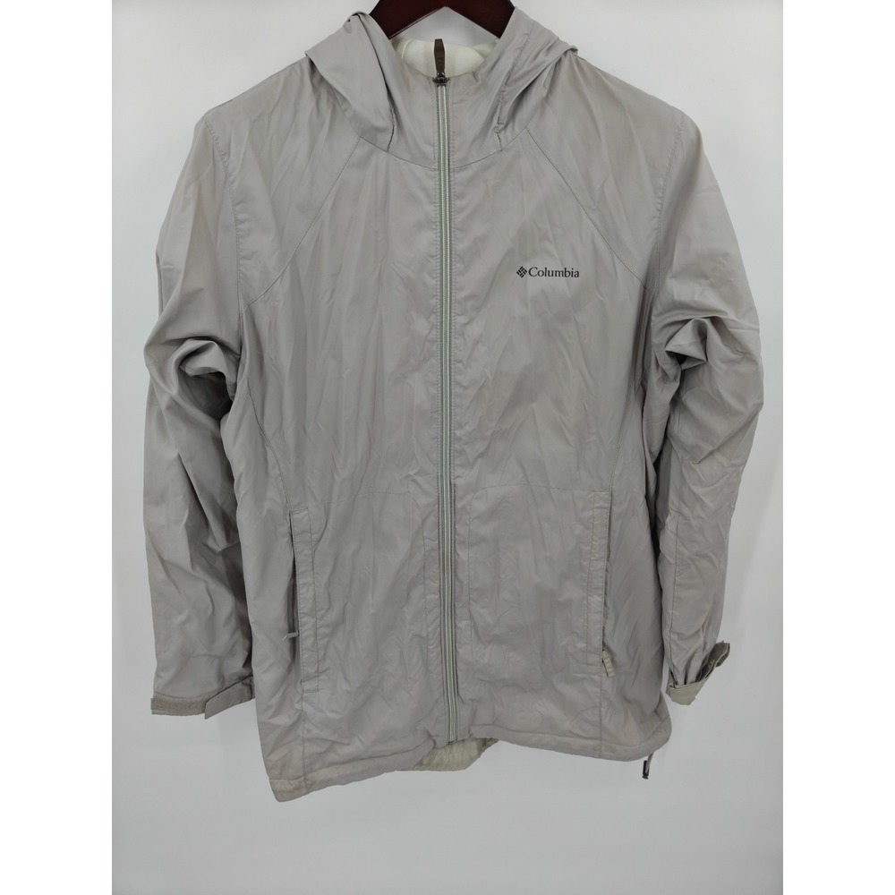 Columbia Mens XL Gray Hooded Windbreaker Fleece Lined Full Zip Jacket WL0126